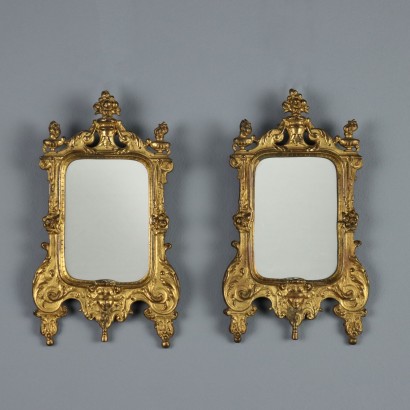 Small Antique Mirrors Gilded Bronze Glass Italy XIX Century
