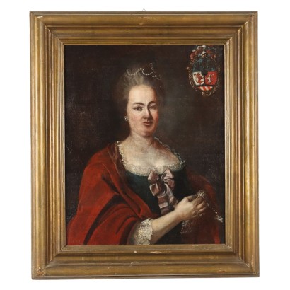 Portrait of a Noblewoman Antique Painting Oil on Canvas XVIII Century