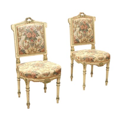 Antique Chairs Neoclassical Style Gilded Lacquered Wood XX Century