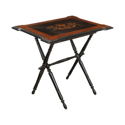 Antique Side Table Ebonized Wood Inlays Italy XIX Century