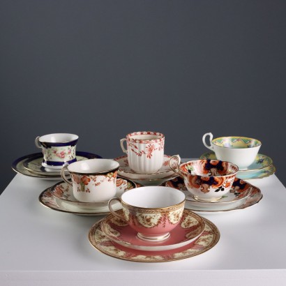 Antique Cups Porcelain with Saucers Europe XX Century