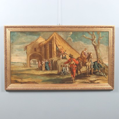 Village Glimpse Antique Painting Oil on Canvas Italy XVIII Century