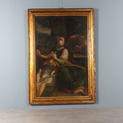 The Holy Family Antique Painting Oil on Canvas Northern Europe