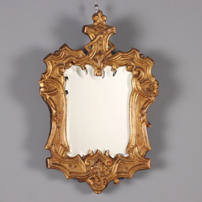 Antique Mirror Louis XIV Gilded Wood Glass Italy XVIII Century