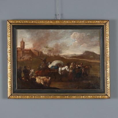 The Escape from the Besieged City Oil on Canvas XVII Century
