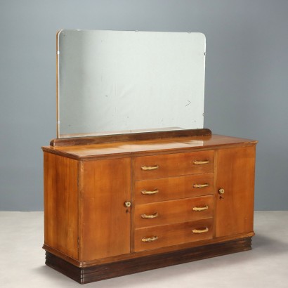 Vintage Cupboard with Mirror Mahogany Veneer Design Italy 1940s
