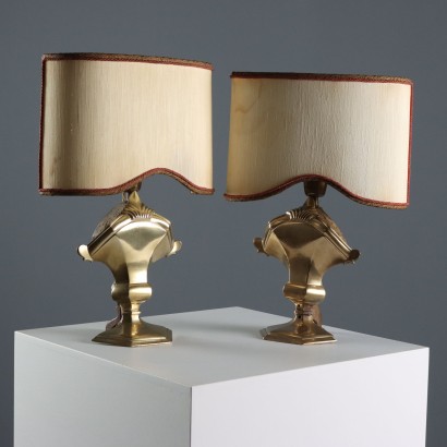 Antique Table Lamps Bronze Carved Wood Italy XIX Century
