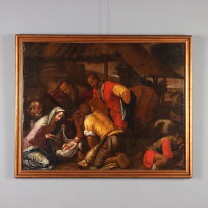 Antique Painting Disciple of Jacopo da Bassano The Shepherds '700