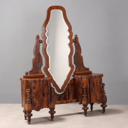 Antique Vanity Table Walnut Burl with Mirror Italy XX Century