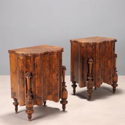 Antique Bedside Table Art Deco Walnut Burl Italy XX Century