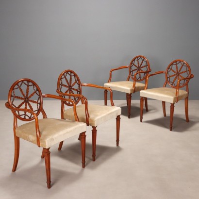 Antique Armchairs Cherrywood Fabric United Kingdom XX Century