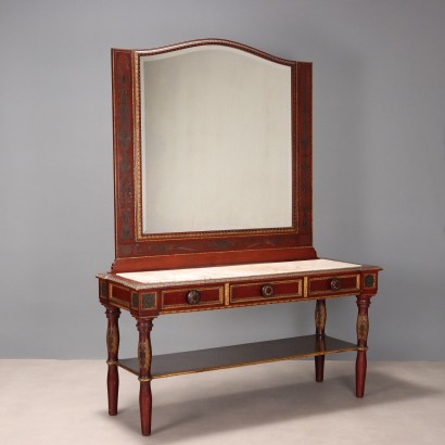 Antique Console with Mirror Red Painted Walnut Italy XIX Century