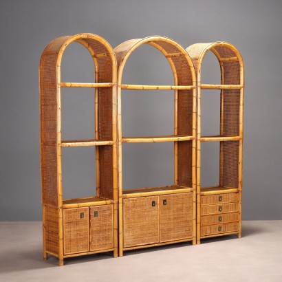 Vintage Bookcase Bamboo Design Drawers Italy 1980s