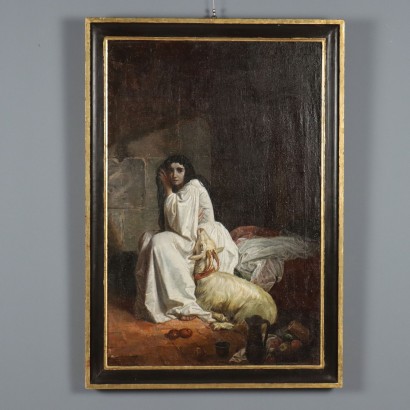 Esmeralda in the Tower of Notre-Dame Antique Painting XIX Century