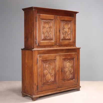 Antique Baroque Cupboard Carved Walnut 2 Doors Italy XVII Century