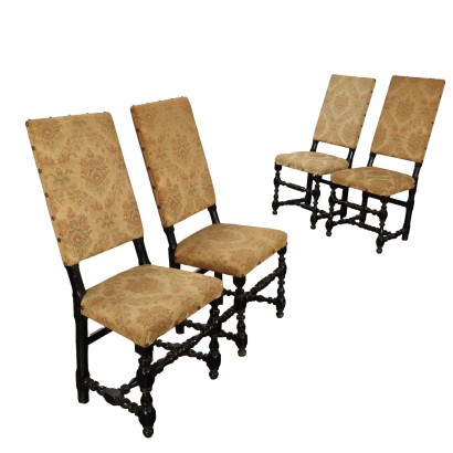 Antique Baroque Chairs Ebony Painted Walnut Italy XVIII Century
