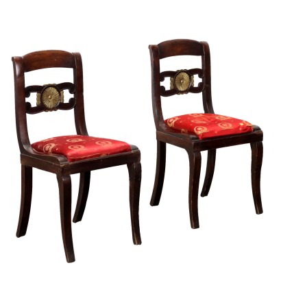 Antique Directoire Chairs Walnut Padding Italy XVIII Century