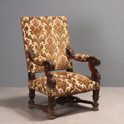 Antique Baroque Armchair Walnut Padding Italy XVIII Century