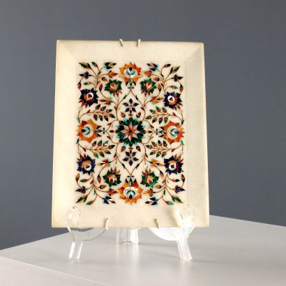 Antique Tray White Marble with Inlays East XX Century