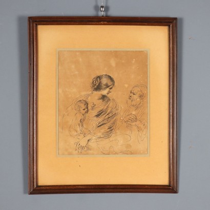 Antique Engraving on Paper The Holy Family XVIII Century