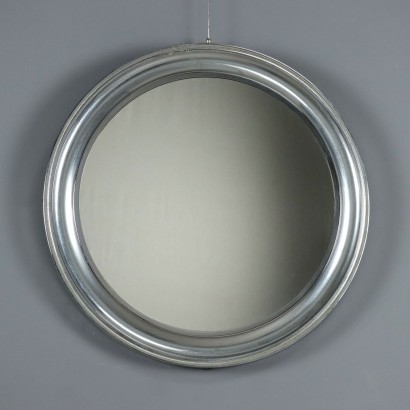 Vintage Round Mirror Design Chromed Metal Glass Italy 1960s