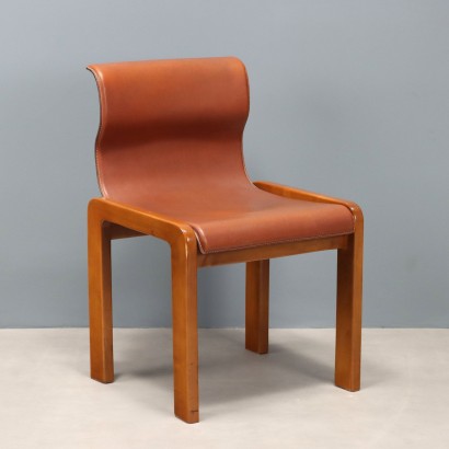 Vintage Chair Design Beech Leather Italy 1970s-1980s
