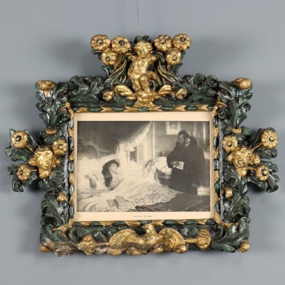 Small Antique Frame Baroque Carved Gilded Wood Italy XVIII Century