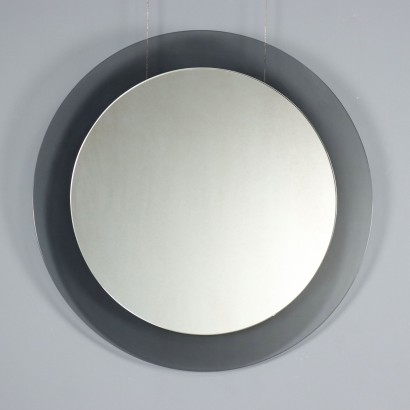 Vintage Round Mirror Design Smoked Glass Italy 1960s