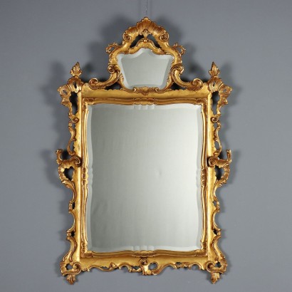 Antique Mirror Rococo Style Carved Gilded Wood XX Century