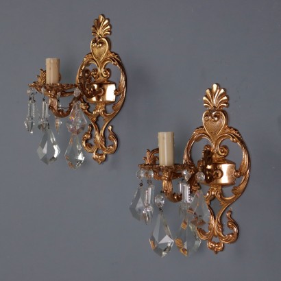 Antique Wall Lamps Rococo Style Bronze Crystal XX Century