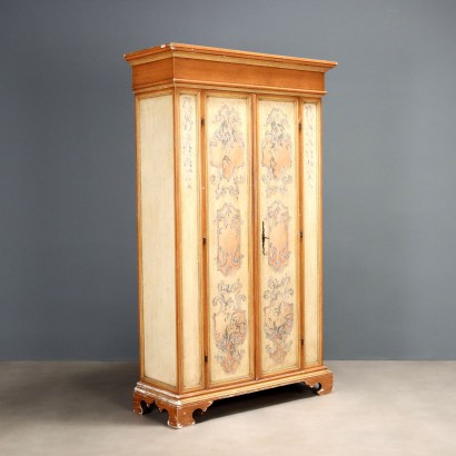 Antique Wardrobe Baroque Style Lacquered Painted Wood XX Century