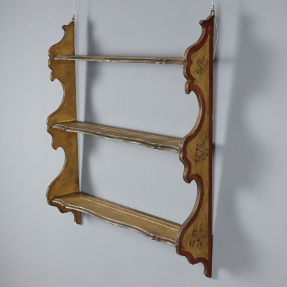 Antique Cabinet with Plate Rack Painted Wood 3 Shelves XX Century