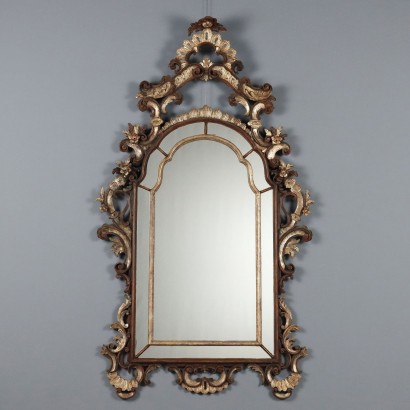 Antique Mirror Rococo Style Lacquered Painted Wood XX Century