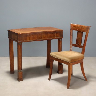Antique Empire Desk with Chair Walnut Italy XIX Century