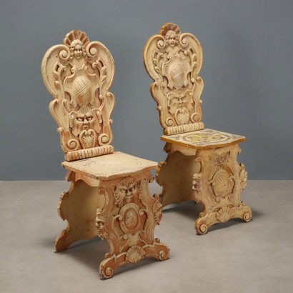 Antique Chairs Neorenaissance Style Lacquered Wood XIX Century