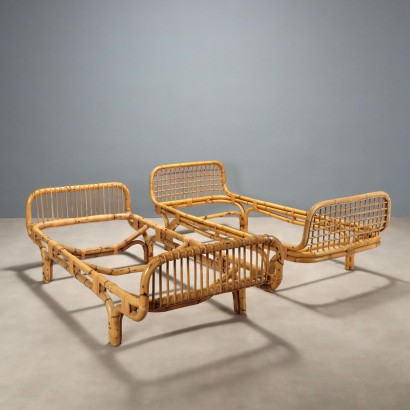 Vintage Single Beds Bamboo Wicker Italy 1970s