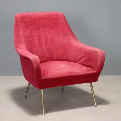 Vintage Armchair Design Fabric Brass Italy 1950s-1960s