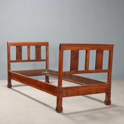 Antique Single Bed Empire Walnut Brass Italy XIX Century