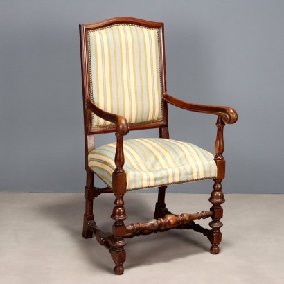 Antique Armchair Baroque Style Walnut Padding XIX Century