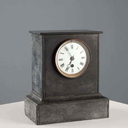 Antique Desk Clock Black Marble Metal Glass XIX Century