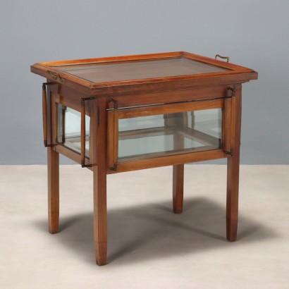 Antique Table with Case Mahogany Glass Bronze Italy XIX Century