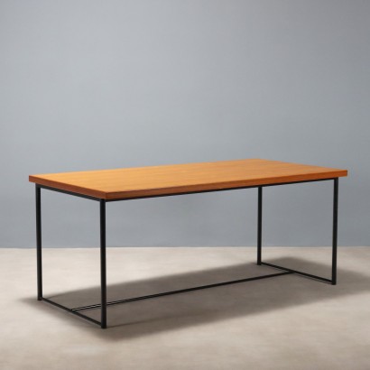 Vintage Table Wood Lacquered Metal Design Italy 1980s-1990s