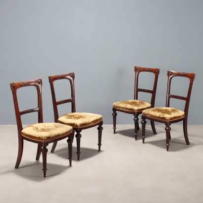 Antique Chairs Mahogany Fabric Padding Italy XX Century