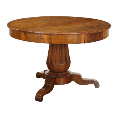 Antique Round Table Walnut with Drawer Italy XIX Century
