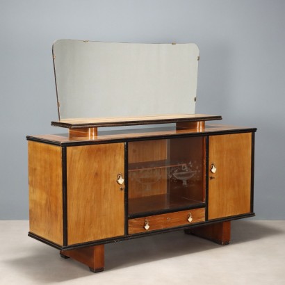 Vintage Cupboard Walnut Veneer Design with Mirror Italy 1960s