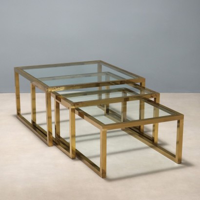 Vintage Coffee Tables Brass Glass Various Sizes Design 1960s-1970s
