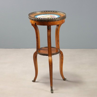 Antique Coffee Table Walnut Painted Ceramic XX Century