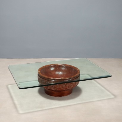 Vintage Coffee Table Glass Top Terracotta Basement XX Century