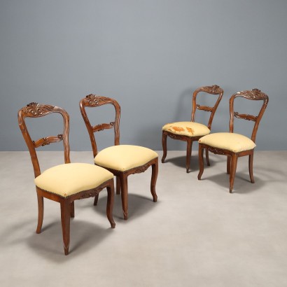 Antique Chairs Louis Philippe Carved Walnut Italy XIX Century