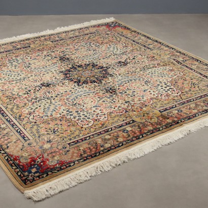 Antique Asian Carpet Cotton Wool Thin Knot Handmade 79 x 79 In